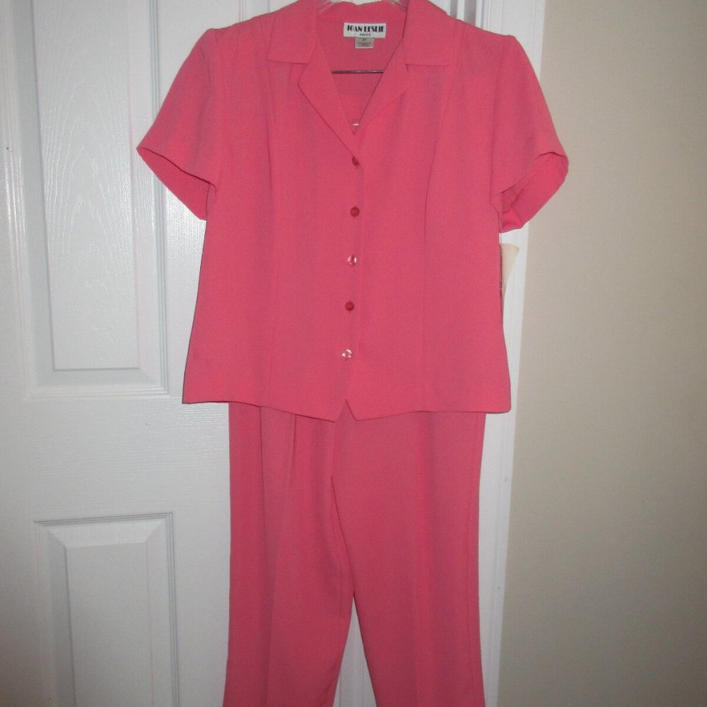 PANT SUIT - Joan Leslie - Short Sleeve - Salmon Pink - Sz 8P - Petite - NWT
